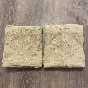 2 Pottery Barn Drew Cotton Beige Embroidered Distressed Pillow Shams- 18” Square